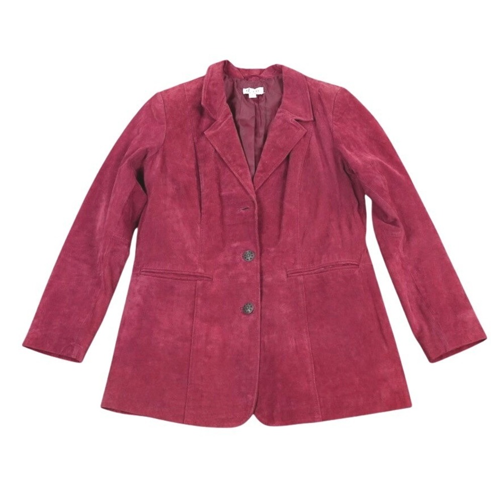 Denim & Co Suede Blazer Women M Burgundy Genuine Leather Ornate Button Jacket